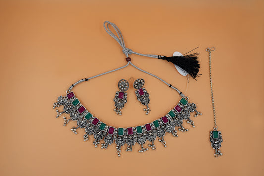 Black Oxidized Necklace Set with Maangtika