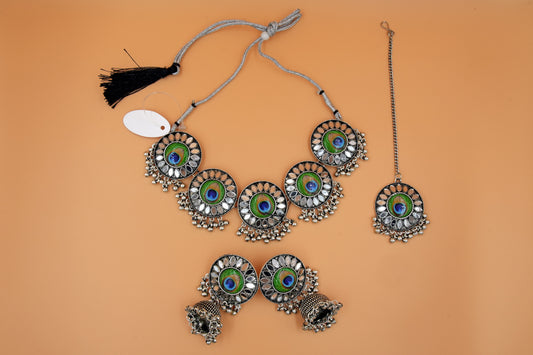 Black Oxidized Necklace Set with Maangtika