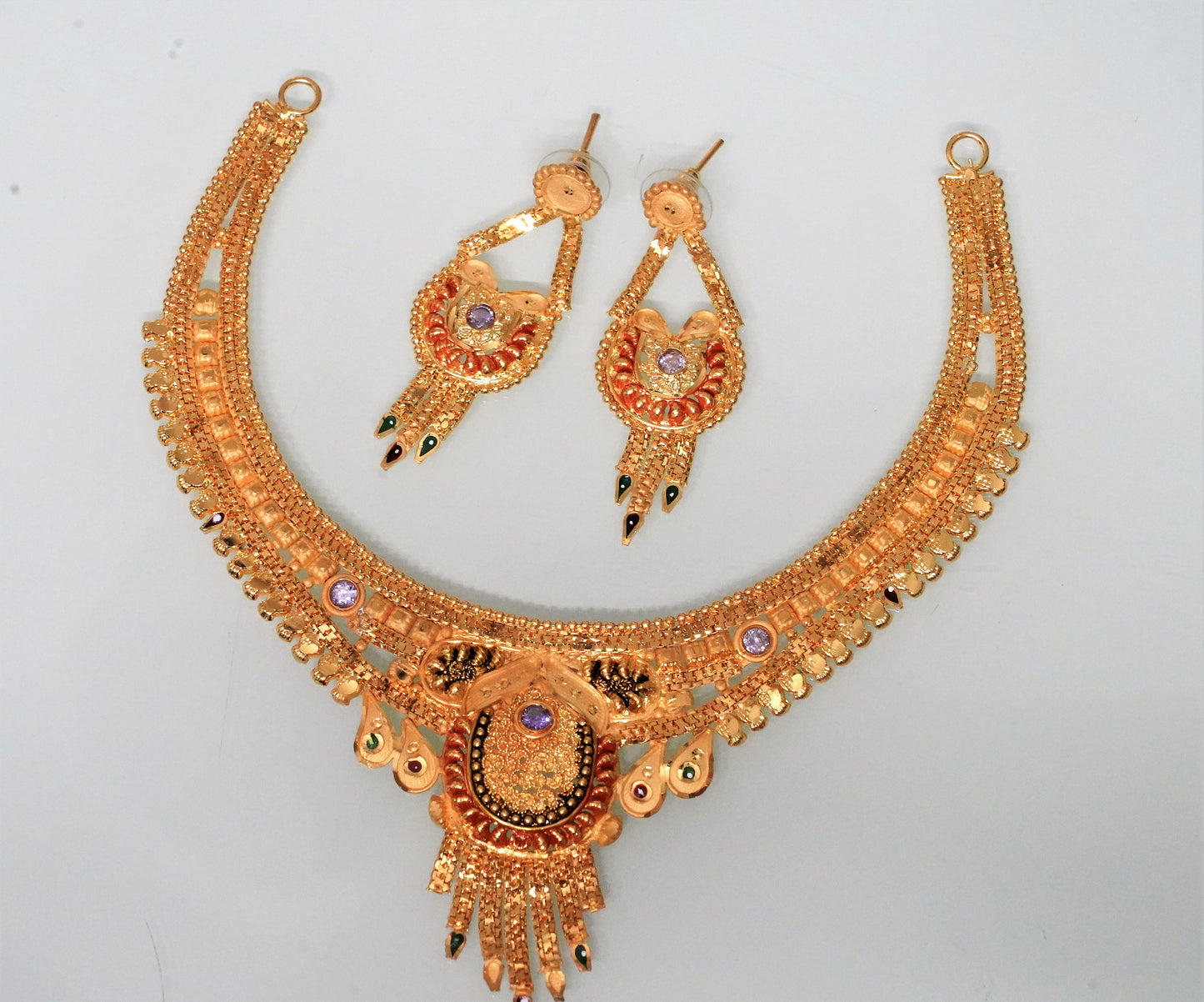 1 Gram 22kt Gold Necklace Set with Enamel Work