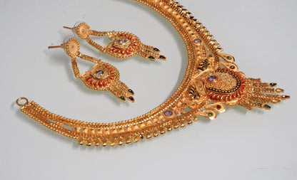 1 Gram 22kt Gold Necklace Set with Enamel Work