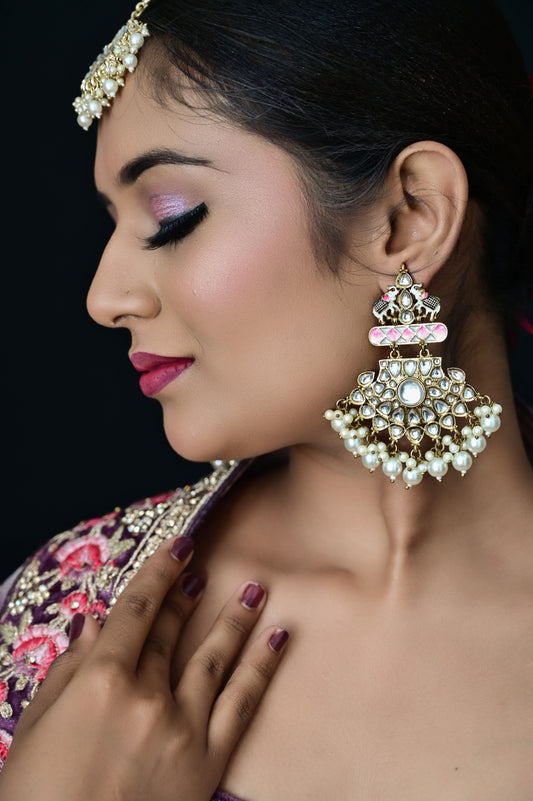 Kundan Meenakari Chandbali - Earring