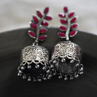 Silver tone Jhumka with Stone